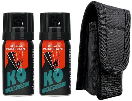 KO 007 CS-Spray 40 ml – Breitstrahl Personenabwehrspray mit BKA-Zulassung + Holster Klettverschluss schwarz für Gürtel + Molle System