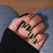 KQueenest Neon Green Cat Eye Press on Nails Short Coffin, Bling Black Short False Nails with Glue, Glazed Sparkly Fake Nails Press ons, Reusable Soft Gel Stick on Nail for Women Prom, 30 Pcs