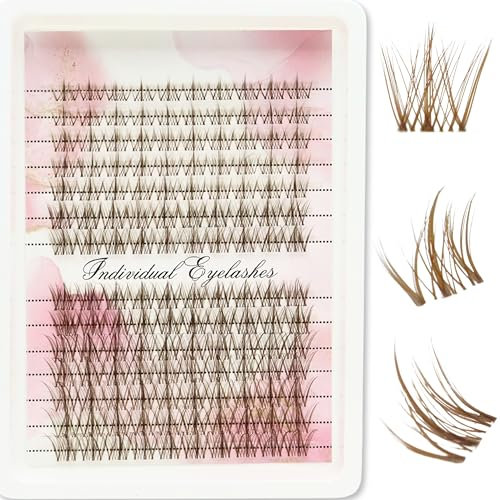KEYRI 168 Pièces Faux Cils Individuel 3D Marron Individual Eyelashes Extension Cils pour Tous les Looks de Maquillage Kit Faux Cils DIY Kit Extension Cils pour Filles et Femmes (8-16mm Mix)
