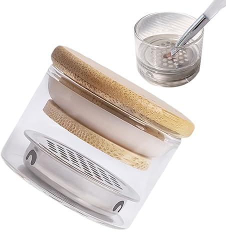 Brush Cleaner Cup Durable Pen Cleaner Pot with Spilled Lid and Crystal Base Nail Tool Conditioner Container for Salon Artists Glitter Brushes and Daily Manicure Kits