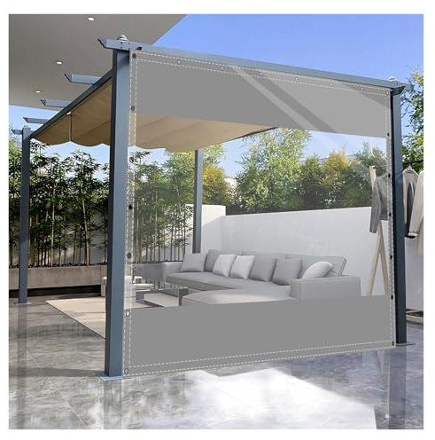 OrbitCob® Lona Impermeable para Exteriores con Ventana Transparente de PVC - Panel Lateral Gris para Pérgola con Ojales Reforzados, Cortina de Lluvia para Terraza y Porche(160x200cm(5.2 * 6.6ft))