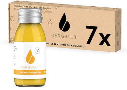 Bergblut Bio Kurkuma-Orange Shot Box – 7 x 60 ml, ohne Stücke | Ingwer Kurkuma Shot | Vegan & ohne Zuckerzusatz | Kurkuma Ingwer Shot aus echten Bio-Zutaten
