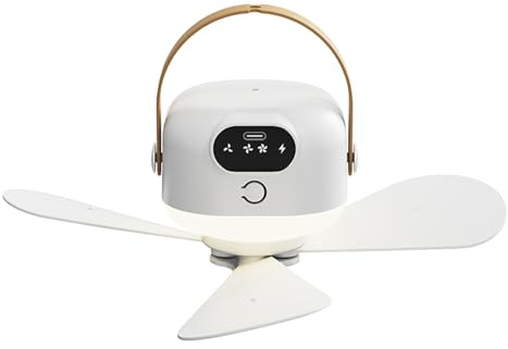 Geavonyg Ventilador De Techo Hojas Desmontables Batería 2400 MAh Control Remoto Iluminación para Acampar Tiendas Campaña Aire Libre Ventilador Techo con Control Remoto Dormitorio