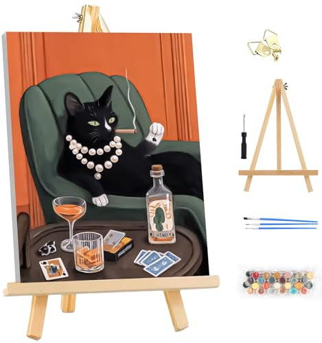 MEIYUDA Peinture par Numero Adulte Chat noir avec Cadre, DIY Peinture pour Débutants, Facile sur Toile Avec Peintures et Pinceaux Decoration Maison Cadeau 25x35cm