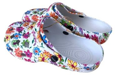VewoTex Damen Clogs Blumen » günstige Damenschuhe » Badeschlappen mit Blumenmuster » Sommer Garten Schuhe & Garten Schuhe » Badelatschen mit Riemen und Cut-Outs