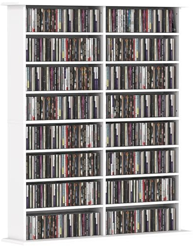 HOMCOM Mobile Porta CD con 12 Ripiani Regolabili 106.5x24x126.3cm Bianco