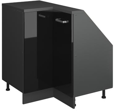 Vicco Dachschrägen-Eckschrank Rion, Schwarz Hochglanz/Anthrazit | B75.6 x T46 cm, mit 1 Tür, platzsparend für Dachschrägen