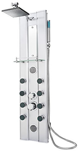 TecTake Pannello doccia a colonna a pioggia alluminio con soffione idromassaggio effetto massaggio doccetta