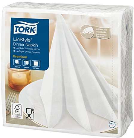 Tork LinStyle Premium Servietten 39 x 39 cm 1/4 F 1-lagig, weiß Airlaid Dinnerservietten