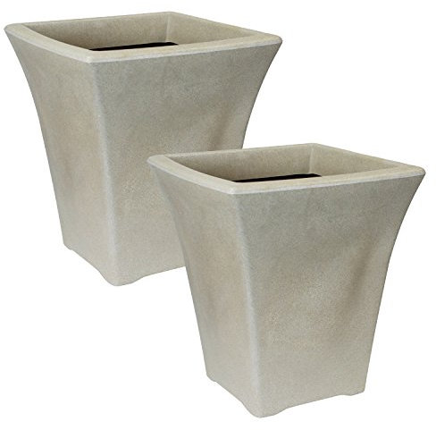 2 x Flared Cream Sandstone Effect Plastic Planter Indoor & Outdoor Flower/Plant Pot - 34.5cm Diameter - Ideal for Plants, Flowers, Gardens, Patios, Conservatories or Throughout The Home.