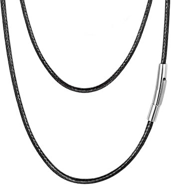 PROSTEEL Collier Corde Homme Noir Long 76cm Chaîne Cordon 2mm avec Fermoir Métallique Waterproof Rope Chain