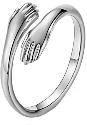 PAURO Damen Silber Titan Stahl Hände Umarmung Offenen Ring Edelstahl Liebhaber Romantischen Stil Hochzeit Größe 57