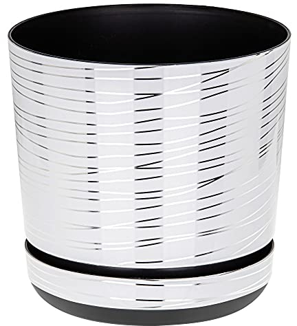 KORAD Modern Indoor Plant Pot – Round Plastic Planter with Drainage Holes & Saucer – Decorative Flower Pot for Home, Office, Balcony Stylish Indoor Planters-(26 cm - 10.2 inch)