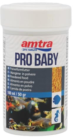 Amtra Pro Baby 100 ml - Mangime completo in polvere finissima per Avannotti e pesci piccoli di acqua dolce e salata, per accrescimento, con vitamine e oligoelementi