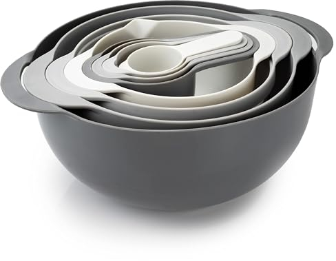 COOK WITH COLOR 8 Piece Nesting Bowls with Measuring Cups Colander and Sifter Set - Includes 2 Mixing Bowls, 1 Colander, 1 Sifter and 4 Measuring Cups, Gray
