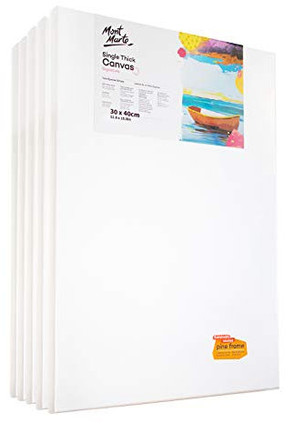 Mont Marte Toile Peinture 30x40 cm – Lot de 5 – Toile a Peindre étirée – Coton, Blanc, Apprêt – 280gsm – Pour peindre avec Peintures Acryliques, Peintures à l'Huile, Gouache