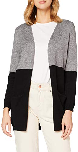 ONLY ONLQUEEN L/S Long Cardigan KNT Noos Gilet, Mélange de Gris Moyen/Rayures : Noir, M Femme