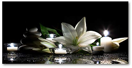 Tulup Glas-Bild Wandbild aus Glas - Wandkunst - Wandbild hinter gehärtetem Sicherheitsglas - Dekorative Wand für Küche & Wohnzimmer 120x60 - Blumen & Pflanzen - Weiße Lilie - Schwarz