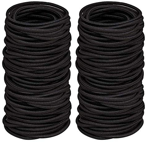 TIYUPA 100 Stück elastische Haarbänder, 2 mm elastische Haargummis, Pferdeschwanzhalter, große Haargummis ohne Metall, sanfte Gummibänder für Damen, Herren, Mädchen, Kinder, Schwarz