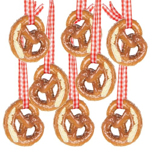 Kleine Brezel-Anhänger, 8er Set: Mini Oktoberfest-Anhänger, Bayern Deko zum Aufhängen, Bayerische Dekoration für Oktoberfest, Volksfest & Geburtstag, Wiesn Tischdeko Brezeln, Party Dekoset, 4 x 3,5 cm