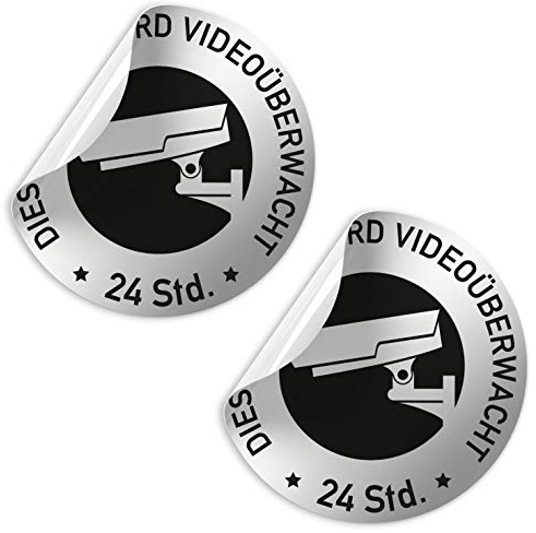 Kinekt3d Leitsysteme Folienschild Schild - D = 100 mm PVC Silber - Robuste Kratzfeste Folie - UV beständig (Set = 2 Stück: Dieses Objekt wird Videoüberwacht - Design A))
