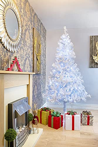 SHATCHI 5ft/1.5m Pre-Lit Artificial Christmas Tree Alaskan Pine 350 Tips-130 Cool White LEDs Metal Stand Xmas Home Decorations, 150cm