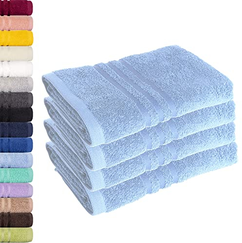 Lavea 4er Set Handtuch 50x100 cm – Saugstarke und Weiche Handtücher aus 100% Baumwolle, Frottierserie Elena – Waschbar und Strapazierfähig - Delphinblau