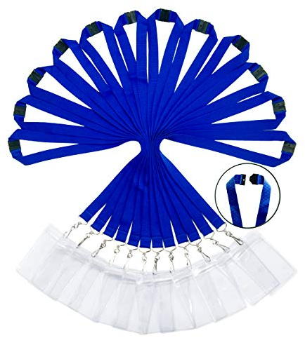 Packung mit 12 strapazierfähigen Polyester Lanyards mit Sicherheitsverschluss & wasserdichten transparenten Kartenhaltern - Verfügbar in Regenbogen-Mix