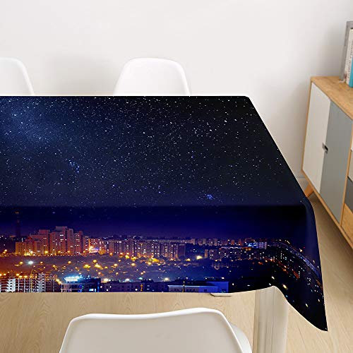 Oduo Tischdecke Wasserdicht Polyester Rechteckig, 3D Stadt Bedruckte Tischdecke Pflegeleicht Fleckschutz Ölfest Abwaschbar Outdoor Garten Deko Farbe & Größe Wählbar (Sternenklarer Himmel,140x200cm)