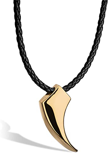 SERASAR Lederkette Herren Leder-Halskette mit Anhänger - 50cm Gold Lederband Kette Schmuck-Schachtel für Männer Echtleder Geschenk Leather Necklace Men Jewelry Band