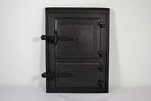 SEZAM Porte de four en fonte à 2 portes - avec loquet de porte, porte de four à pain - porte de four en pierre - porte de four à pizza 39 x 3 x 29 cm - rectangulaire, peint en noir