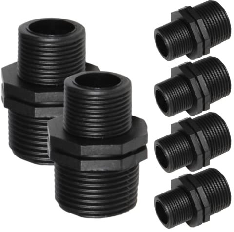 Nipplo di Riduzione Raccordo con Doppio Filetto Connettore per Tubi e Sistemi di Irrigazione, Nero - Orto Facile (5, 3/4 x 1/2)