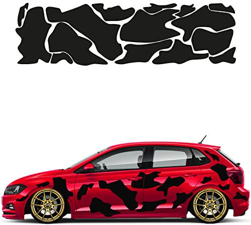 Camouflage Auto Aufkleber Set 15 Teilig Autodekor KFZ Seitenaufkleber Tuningset Camper Wohnwagen Premiumfolie (Matt Schwarz)
