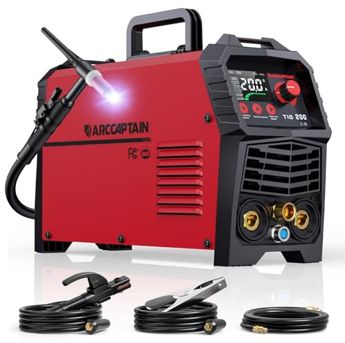 ARCCAPTAIN TIG Welder 200A, High Frequency 110v/220v Dual Voltage TIG/Stick/Arc 2 in 1 Welder LED Digital Display Welding Machine with 2T/4T Function and Tungsten Electrode