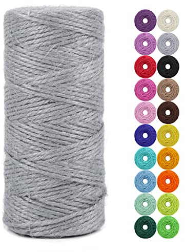LEREATI Juteschnur 2mm x 100m, Paketschnur Naturfaser Gartenschnur Bastelschnur Jutegarn Juteseil, Jutekordel für DIY Kunstgewerbe, Gartenarbeit, Verpackung, Weihnachten Dekoration (Grau)
