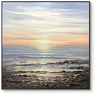 AERK Ölbilder Auf Leinwand Handgemalt,Moderne Wandkunst, Extra Großes Original-Wandgemälde, Sonnenuntergang, Strand, Ölgemälde, Handgemalt, Rahmenlos, Strukturierte Kunstwerke, Wanddekoration