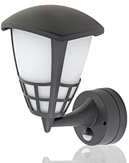 HUBER LED Wandlampe mit Bewegungsmelder 140° E27 Fassung I IP54 geschützte LED Außenleuchte mit Bewegungssensor I Wandleuchte innen, Laterne, anthrazit