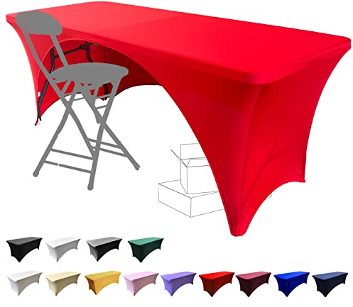 Dololoo Dehnbare Tischdecken für rechteckige Tische mit offener Rückseite, Spannbetttuch, rechteckig, für Terrasse, Hochzeit, Party, Küche, Schönheitsveranstaltung, Dekoration, Rot, 1,8 m