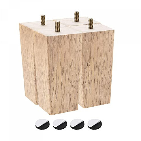 sourcing map Furniture Legs, 6 Inch(150mm) Set of 4 Square Solid Wood Couch Legs Feet Chair Table Feet Sofa Support Replacement Parts, Light Brown