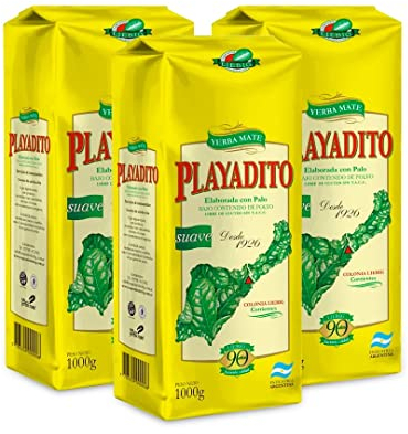 Playadito Yerba Mate 1kg, Paquete de 3, Original de Argentina, Con Palo
