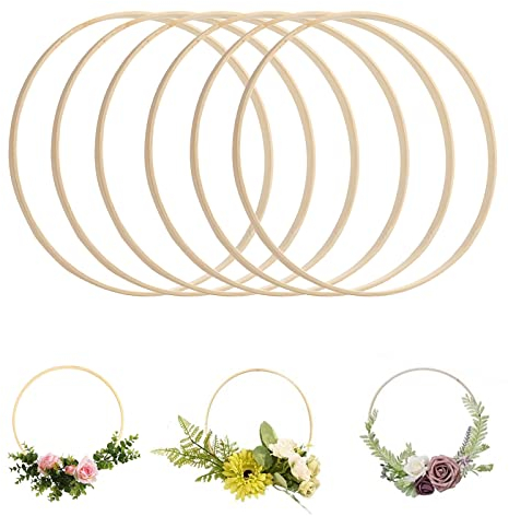 Bambus Bastelring, Bambus Blumenkranz Makramee Ringe, Traumfänger Ringe Set, 6 Stück 20cm Ringe zum Basteln, für DIY Traumfänger Hochzeitskranz Wandbehang Deko