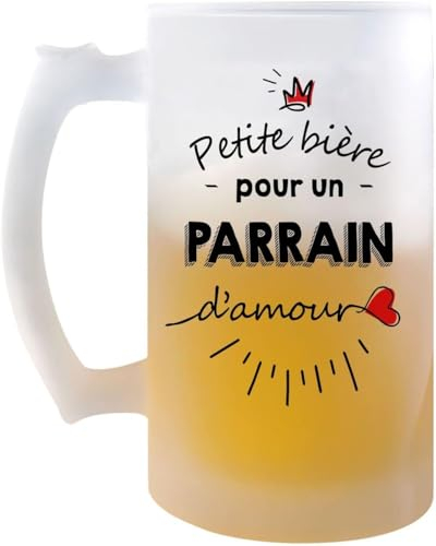 Chope à Bière en Verre “Petite Pinte d’un Parrain d’Amour” – Message Touchant – Cadeau Original et Utile pour Parrain – Idée Fête, Baptême, Noël, Anniversaire