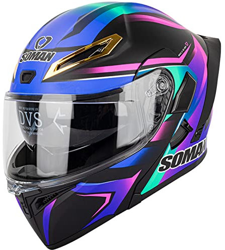 KILCVEM Motorradhelm Klapphelm mit Doppelvisier ECE 22.05 Approved | Integralhelm Modularhelm Motorrad Roller Moped Sturzhelm für Erwachsener Damen Herren, Matt Schwarz Lila Blau-M