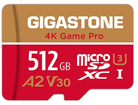 [Recuperación de Datos Gratis de 5 años] GIGASTONE 512GB Tarjetas Micro SD, Game Pro MAX, hasta 160/100 MB/s, MicroSDXC para Nintendo-Switch 1, Steamdeck, 4K Video A2 V30 U3 C10 con Adaptador