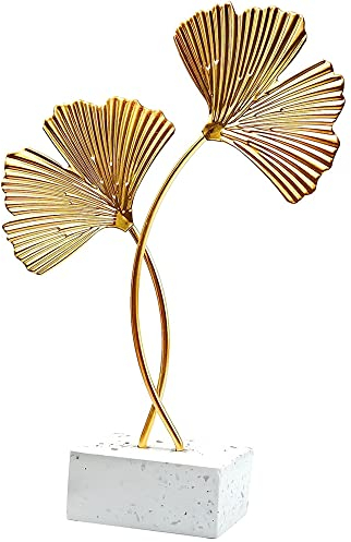 Metall Blätter Deko, Ginkgo, Wohnzimmer Deko, Dekoobjekte Gingko Blatt Skulptur Handcrafted Kunst Statue für Home Office Decor Wohnzimmer Mittelstücke (Golden)