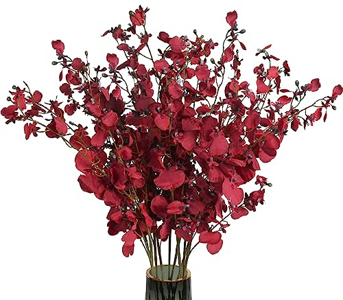 IPOPU Künstliche Orchideen, 10 Stück (je 94 cm), künstliche Orchideen, langer Stiel, Orchideen, künstliche Seidenblumen für drinnen und draußen, Hochzeit, Zuhause, Büro, Dekoration (rot)