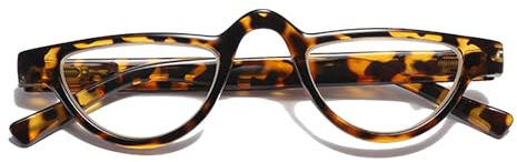 Hubeye Halbmond Lesebrille Leopardendruck Kunststoff Halbrahmen Federscharnier Lesehilfe mit Brillenholster für Damen und Herren 3.00