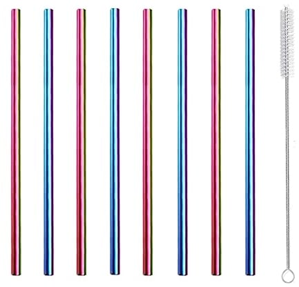 Pailles à cocktail, courte mini métal acier inoxydable réutilisables pailles pour tasse courte cocktails café jus bar fête festivals fournitures, 8pcs coloré paille avec brosse