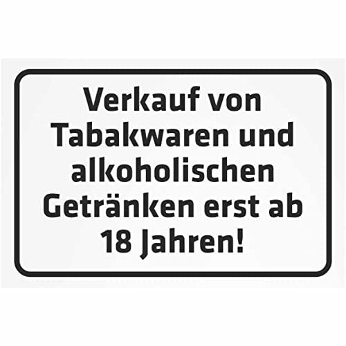 INDIGOS UG -Schild - Sicherheit Tabakwaren und alkoholischen Getränken erst ab 18 Jahren - 800x600 mm - 3mm Aluverbund Schilder für Hotel, Firma, Schutz, Kita, Arzt, Praxis, Wohnung - Hinweisschild