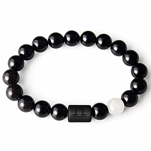 Stfery Armband Perlen Junge, Armband Schwarz Unisex Onyx Sternbild Perlen 19cm Chakra Herren Damen Modeschmuck Geschenk